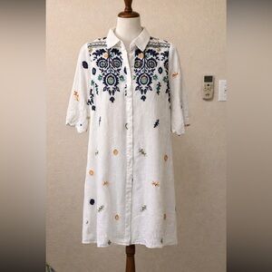 Kindred Boho Mini Dress Woven Shirt Dress Embroidered Floral. Sz XLP. NWT